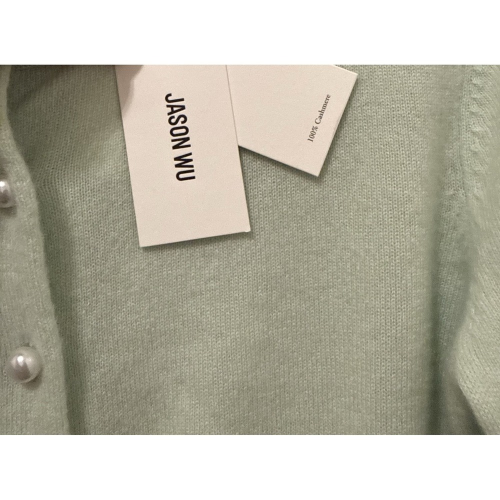 Jason Wu 100% Cashmere Cardigan M Pearl Buttons Mint Green NEW Classic Preppy - Picture 4 of 7